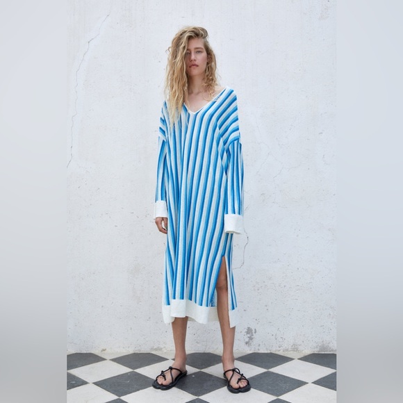 ZARA ~ Knit Striped Linen Summer Dress ~ Bikini Coverup - Picture 5 of 13